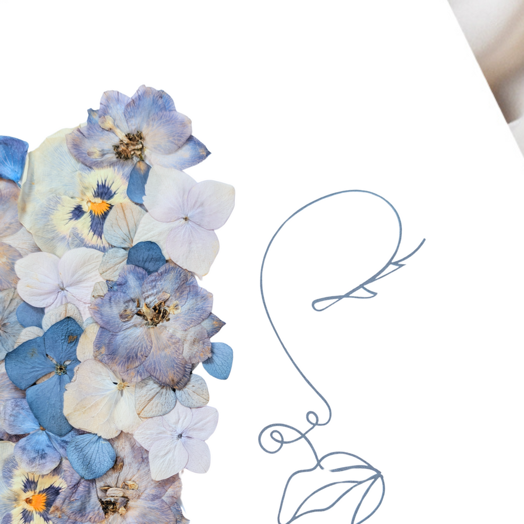 Kvinna & Blå Blommor – Botanisk Line Art Poster