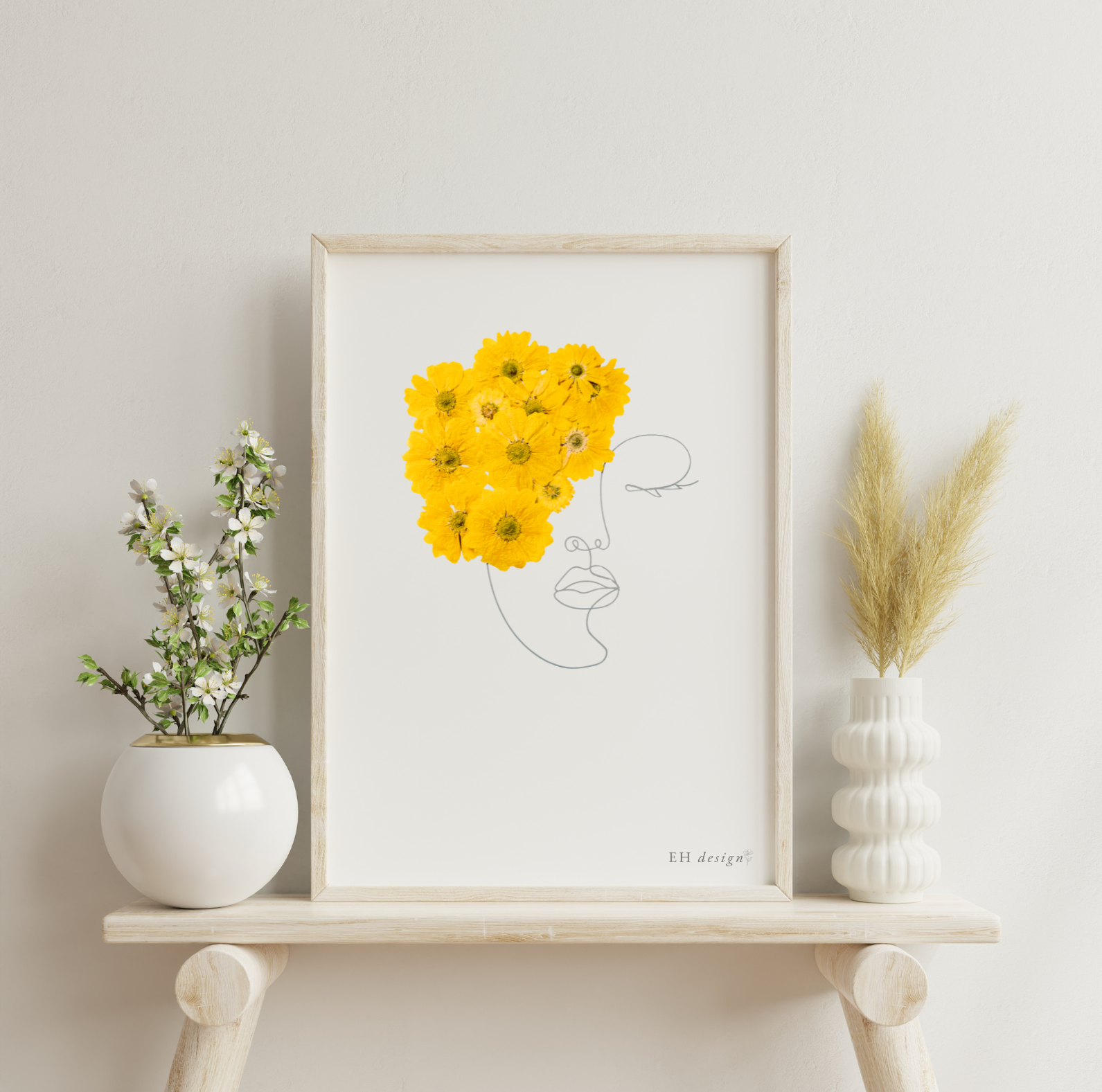 Kvinna & Krysantemum – Botanisk Line Art Poster